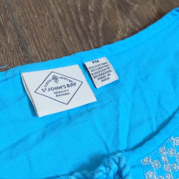 St John's Bay sleeveless tank vibrant blue tassle tie embroidered detail Medium - Picture 3 of 4